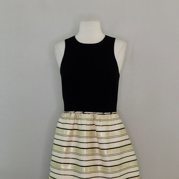 J. CREW Cupcake Fit & Flare Cocktail Party Dress Metallic Gold Black Stripe Silk - Picture 4 of 15